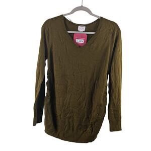 Ingrid & Isabel Maternity Sweater Knit VNeck Pullover Long Sleeves Olive Green M